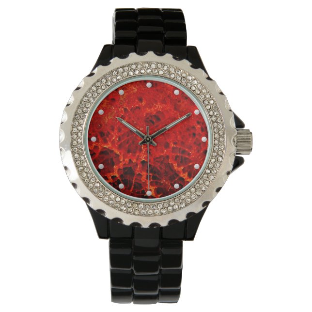 Natural fossilized coral jasper dyed bright red watch (Front)