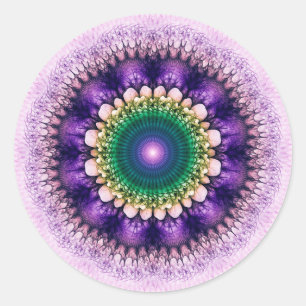 Natural fractal blue design classic round sticker
