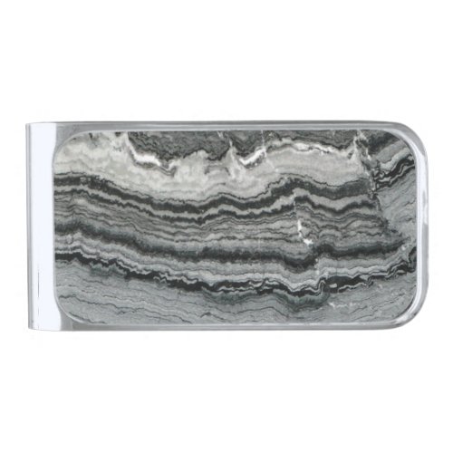Natural gemstone black white agate marble silver finish money clip
