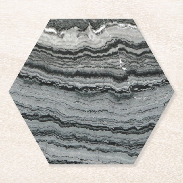 Natural gemstone black white agate marble texture  paper coaster (Front)