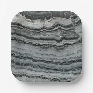 Natural gemstone black white agate marble texture paper plates
