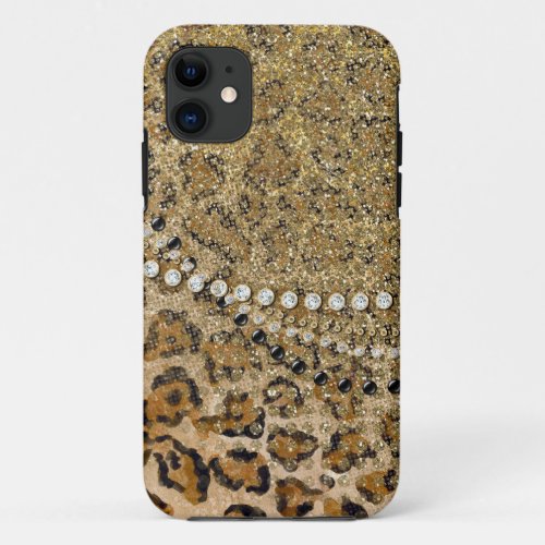 Natural Gold Leopard Animal Print Glitter Look iPhone 11 Case