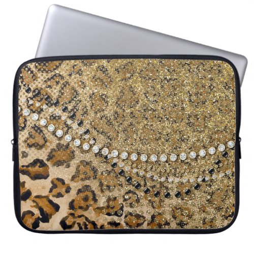 Natural Gold Leopard Animal Print Glitter Look Laptop Sleeve