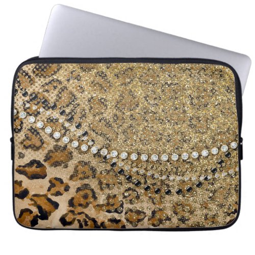 Natural Gold Leopard Animal Print Glitter Look Laptop Sleeve