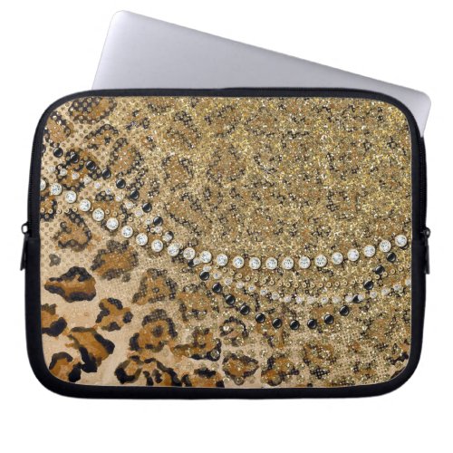 Natural Gold Leopard Animal Print Glitter Look Laptop Sleeve