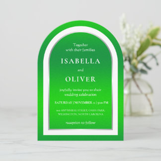 Natural grass green white text wedding invitation