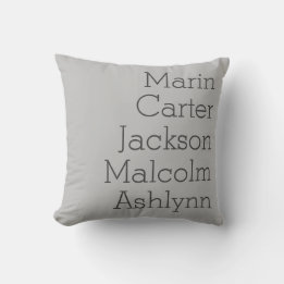 Natural Gray Five Kids Names Personalized Family Throw Pillow