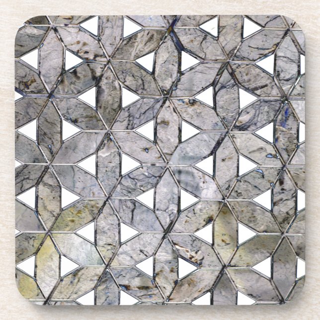 Natural Gray Stone Mosaic, flower of life Beverage Coaster (Front)