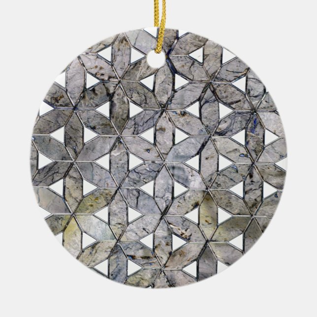 Natural Gray Stone Mosaic, flower of life Ceramic Ornament (Front)