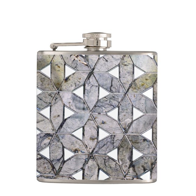 Natural Gray Stone Mosaic, flower of life Hip Flask (Front)