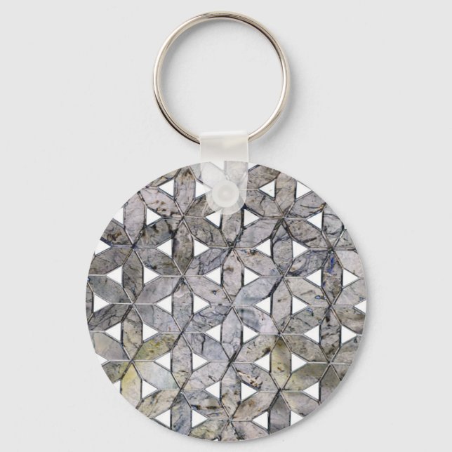 Natural Gray Stone Mosaic, flower of life Keychain (Front)
