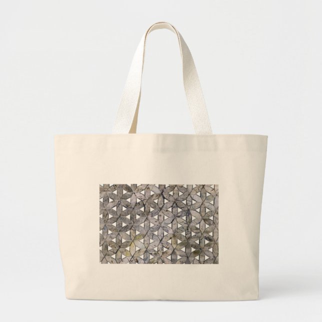 Natural Gray Stone Mosaic, flower of life Large Tote Bag (Front)