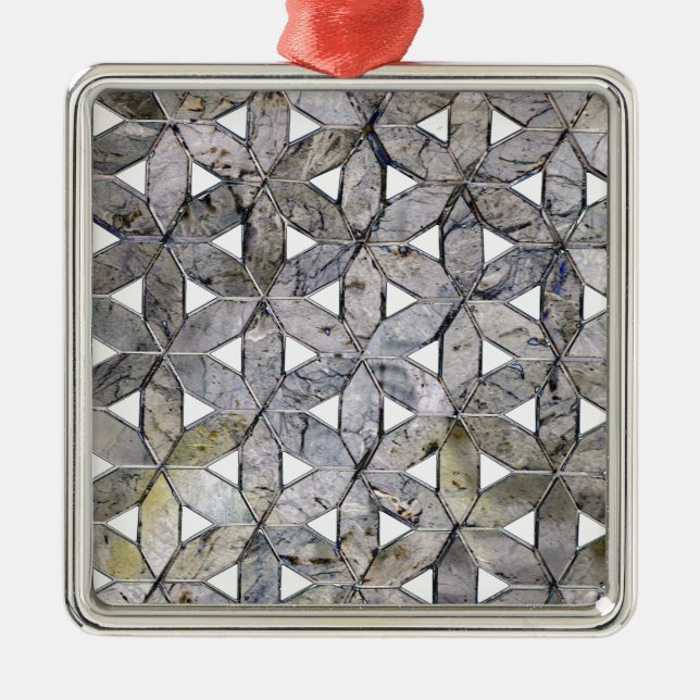 Natural Gray Stone Mosaic, flower of life Metal Ornament (Front)