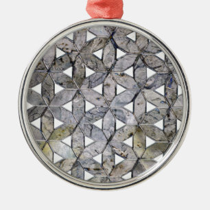 Natural Gray Stone Mosaic, flower of life Metal Ornament