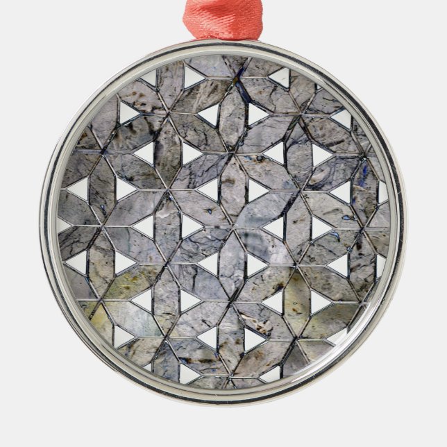 Natural Gray Stone Mosaic, flower of life Metal Ornament (Front)