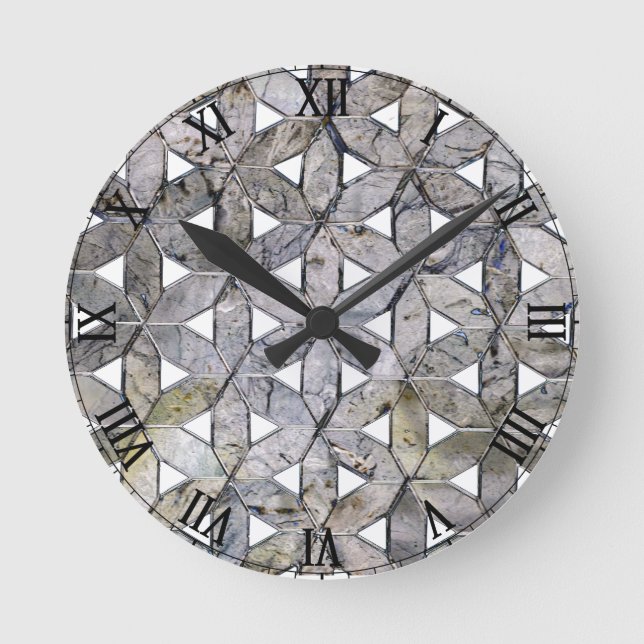Natural Gray Stone Mosaic, flower of life Round Clock (Front)
