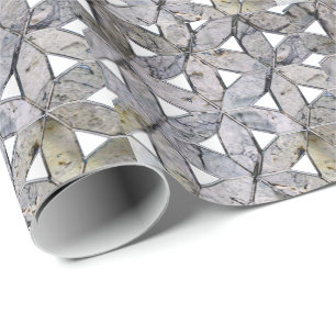 Natural Gray Stone Mosaic, flower of life Wrapping Paper