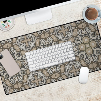 Natural Gray Taupe Beige Brown Tribal Art Pattern Desk Mat by CaseConceptCreations at Zazzle