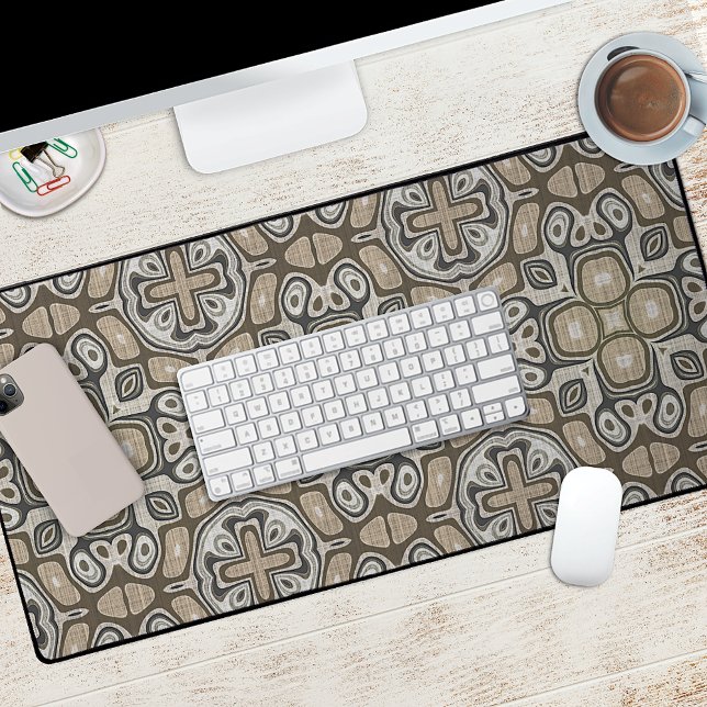 Natural Gray Taupe Beige Brown Tribal Art Pattern Desk Mat (Creator Uploaded)