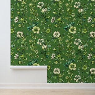 Natural Green and White Floral Peel and Stick Wallpaper