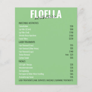 Natural Green Esthetics Salon Services Price List Flyer