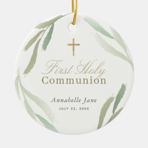 Natural Green Foliages First Holy Communion Ceramic Ornament