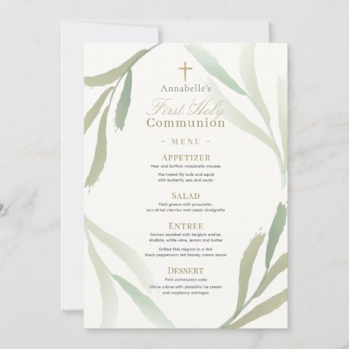 Natural Green Foliages First Holy Communion Menu Invitation
