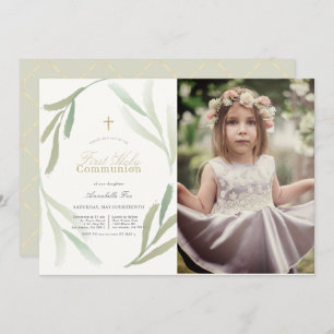 Natural Green Foliages Photo First Holy Communion Invitation