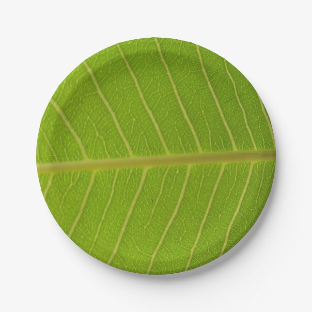 Natural Green Leaf and Light Yellow Line Design Paper Plates (Front)