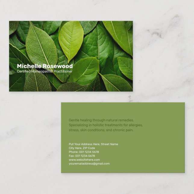 Natural Green Leaves Homeopaths Holistic Healing Business Card (Front/Back)