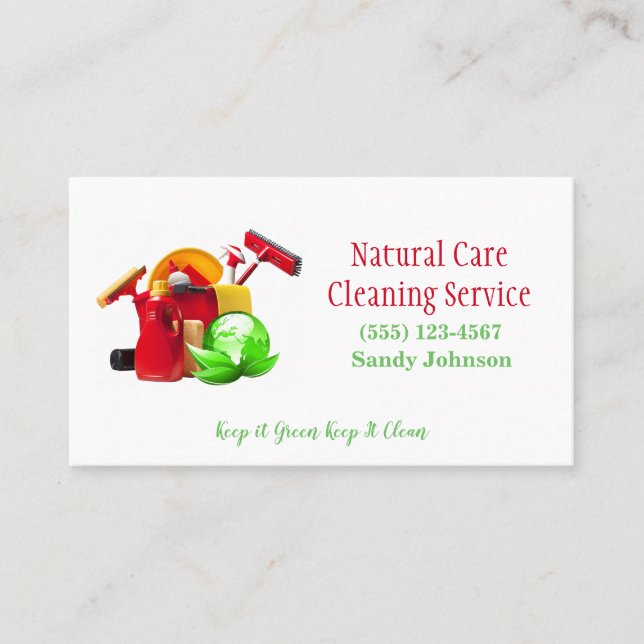 Natural Green Professional Cleaning Services Business Card (Front)