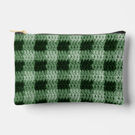 Natural Green Shades Plaid Artisan Crochet Print   Accessory Pouch