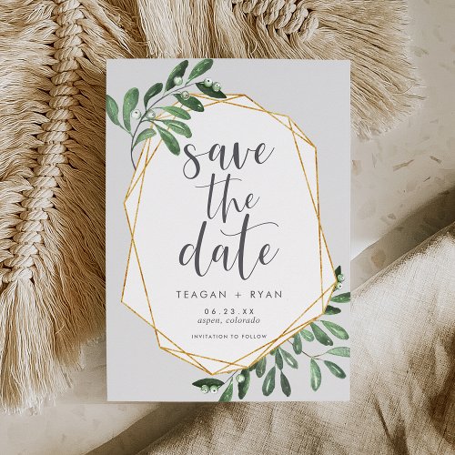 Natural Greenery  Green Watercolor Botanical Save The Date
