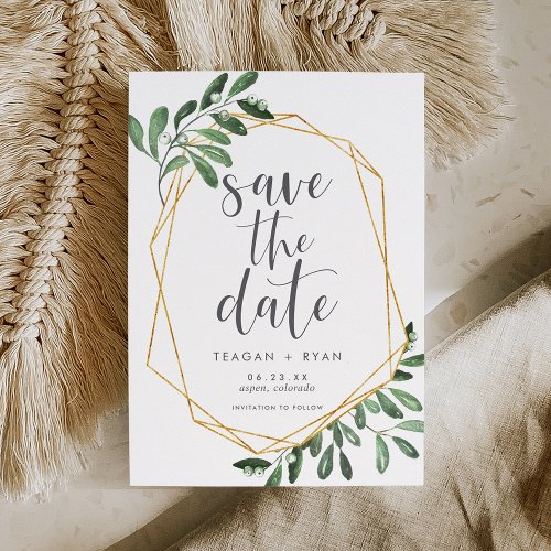 Natural Greenery  Green Watercolor Botanical Save The Date
