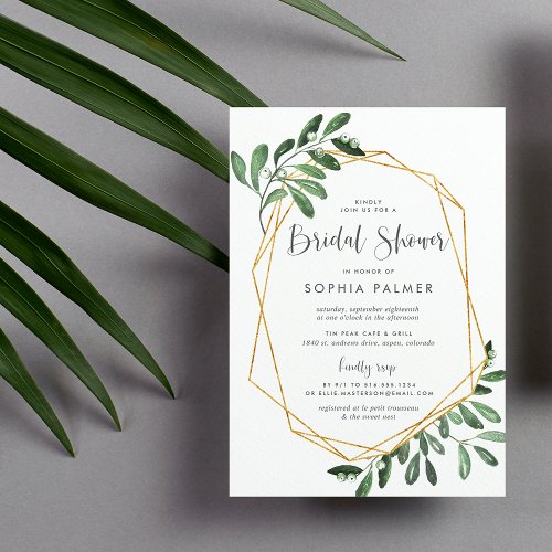 Natural Greenery  Watercolor Bridal Shower Invitation