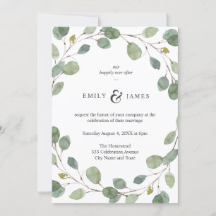 Natural Greenery Watercolor Eucalyptus Wedding Invitation