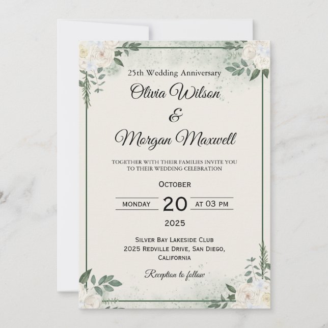 Natural Greenery Wedding Anniversary Invitations (Front)