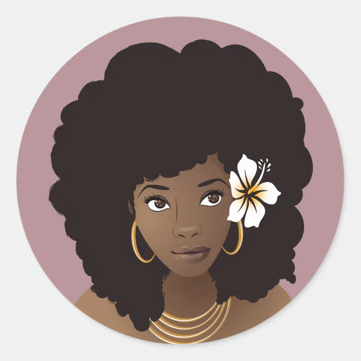 Natural Hair Beauty, Flower in her Hair Stickers | Zazzle