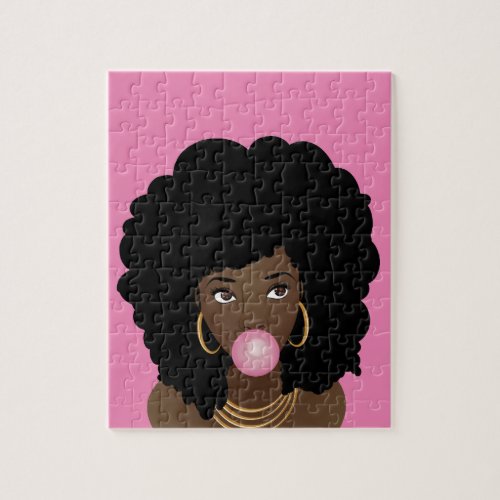 Natural Hair Beauty Popping Bubblegum Pink Jigsaw Puzzle