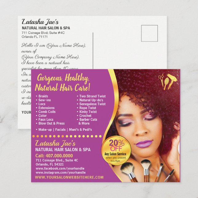 Natural Hair Care Salon Stylist Postcard Template (Front/Back)