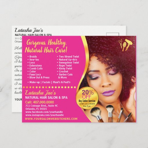 Natural Hair Care Salon Stylist Postcard Template | Zazzle