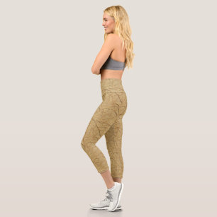 Natural Handmade Paper Texture in Warm Beige Capri Leggings