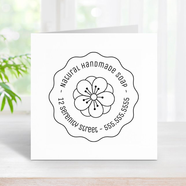 Natural Handmade Soap Flower Round Address Wavy Rubber Stamp (Creator Uploaded)