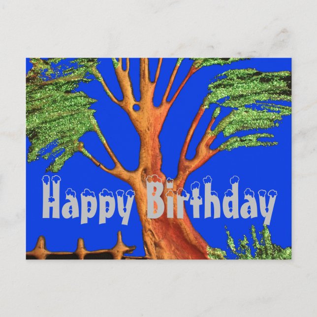 Natural Happy Birthday Colorful Blue sky Acacia Postcard (Front)