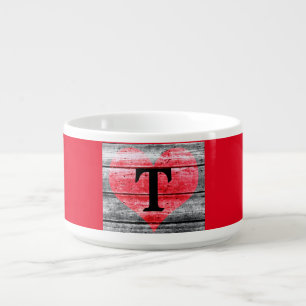 Natural Heart Monogrammed Red/Black Chili Bowl