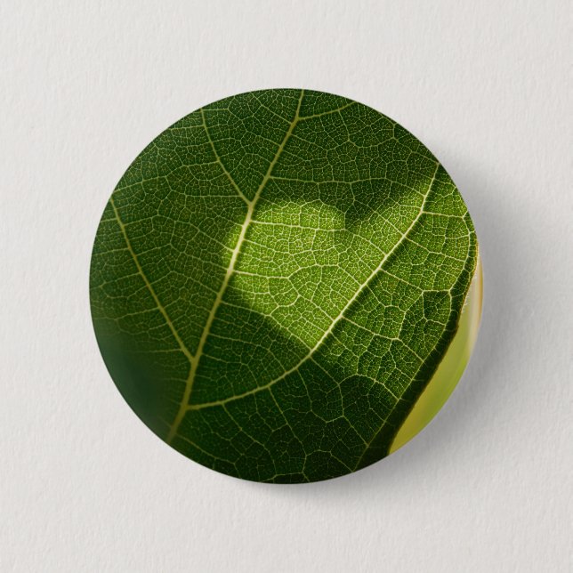 Natural Heart on Green Leaf Button (Front)