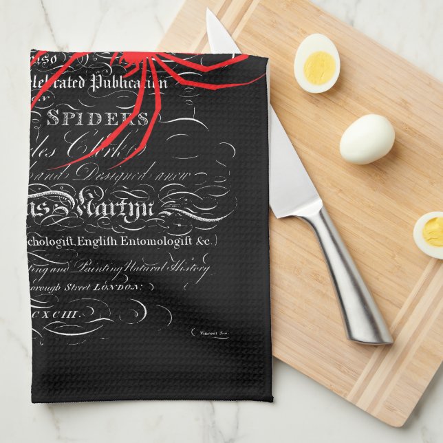 Natural History Title Page Spiders Calligraphy Kitchen Towel (Quarter Fold)
