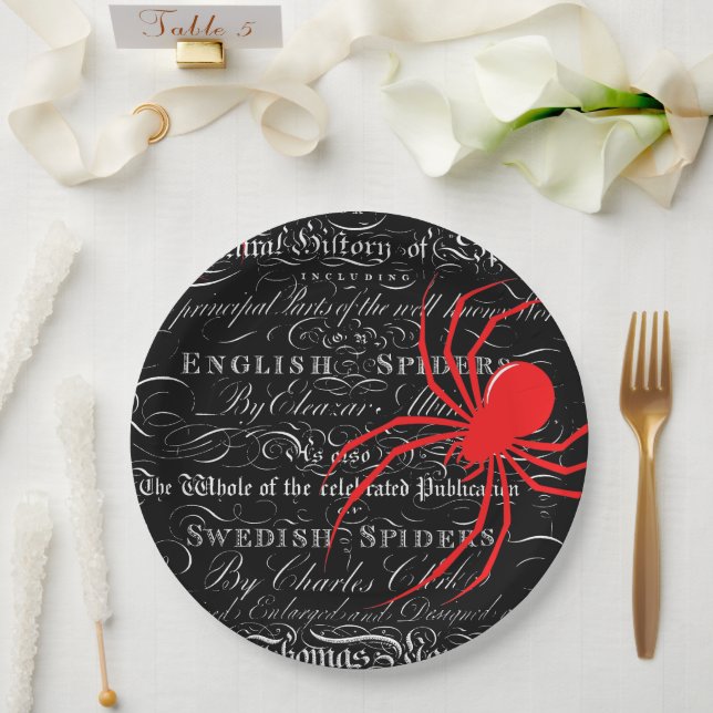 Natural History Title Page Spiders Calligraphy Paper Plates (Wedding)