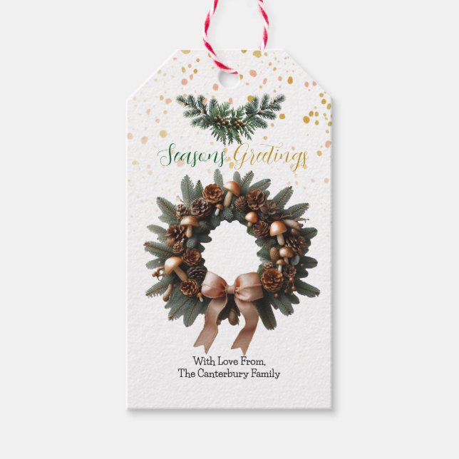Natural Holiday Pine Rustic Wreath Christmas  Gift Tags (Front)