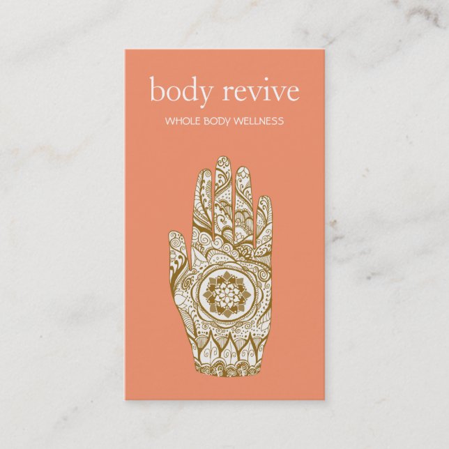 Natural & Holistic Health Henna Lotus Hand Orange Business Card (Front)